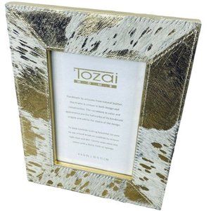 Tozai Home Picture Frame 4x6 Photo 4 x 6 Natural Cowhide Metallic White Gold